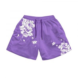 Anime GYM Mesh Shorts Sakura Pattern Purple Workout Shorts