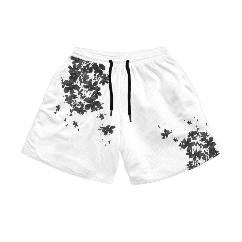 Anime GYM Mesh Shorts Sakura Pattern White