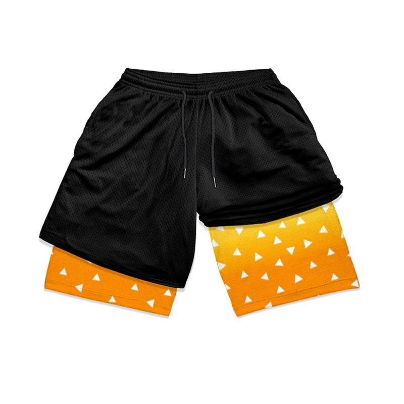 Zenitsu Agatsuma Thunderclap Anime Gym Shorts Demon Slayer Performance Shorts With Liner