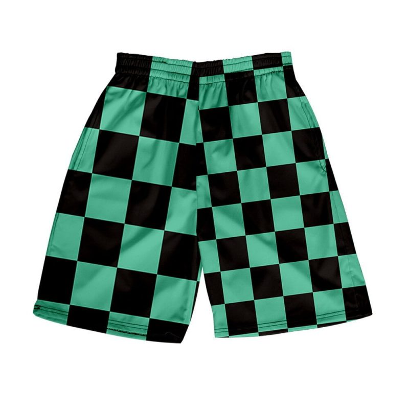 Demon Slayer Clothing Beach Shorts Tanjiro Kamado Checkerboard Anime Shorts