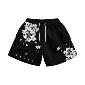 Anime GYM Mesh Shorts Sakura Pattern Black