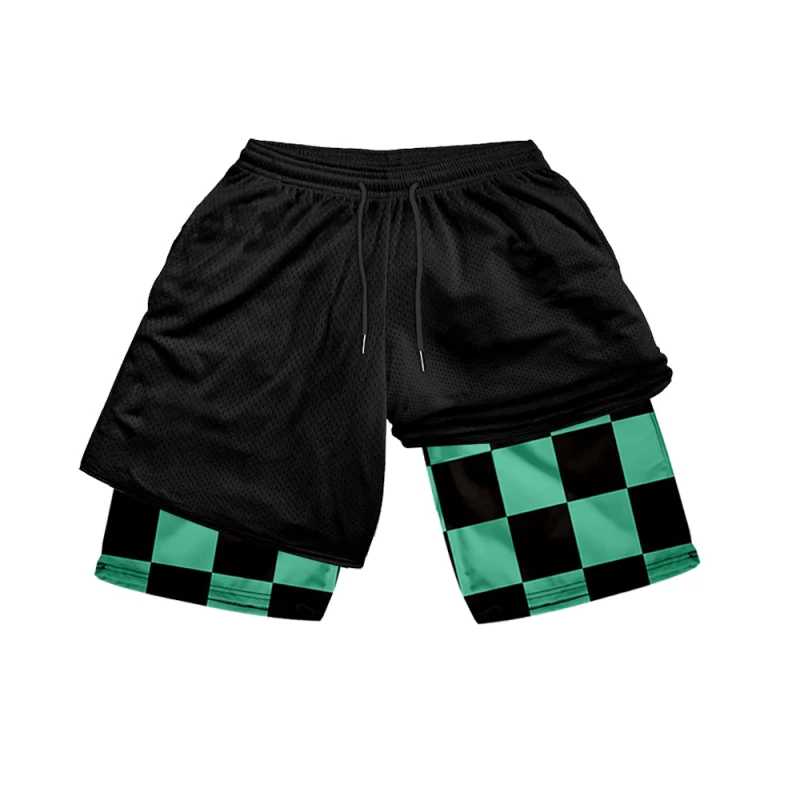 Demon Slayer Performance Shorts Tanjiro Kamado Checkerboard Black Performance Shorts