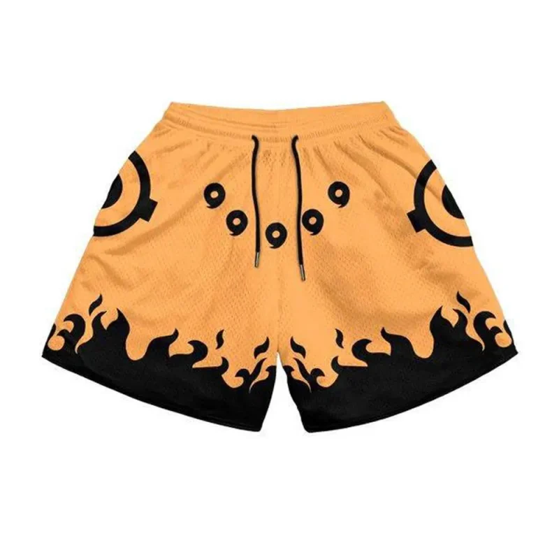 Anime Naruto Shorts Uchiha Madara's Mangekyou Sharingan Gym Shorts Anime Yellow