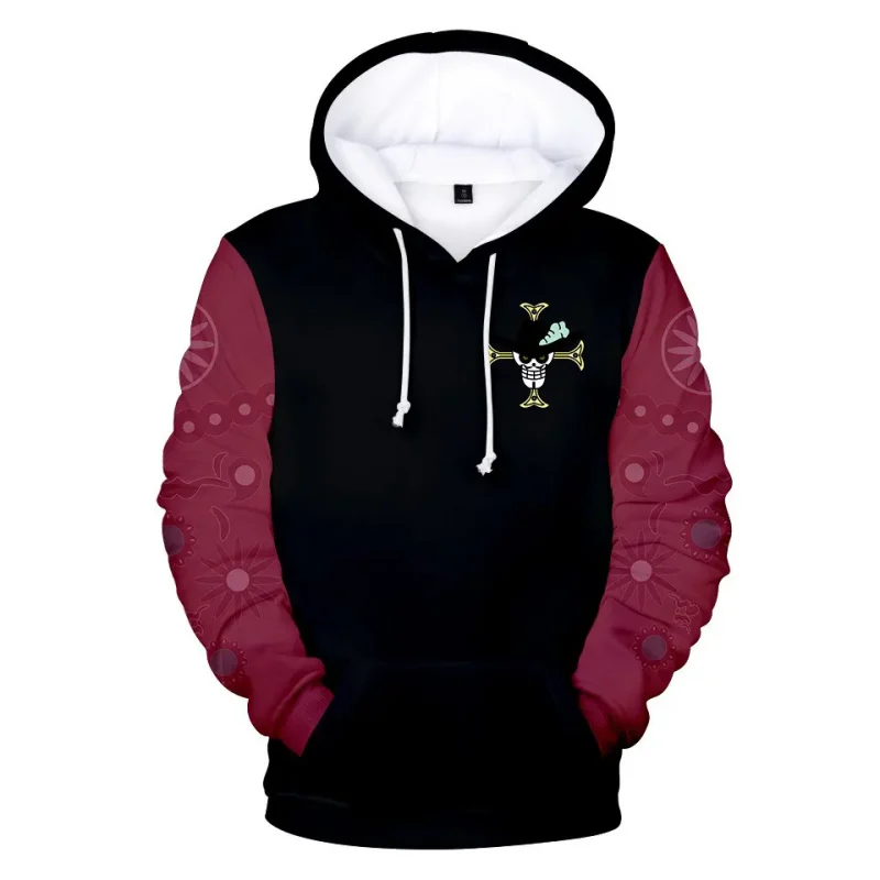 015-Dracule Mihawk One Piece Anime Hoodie Black & Red