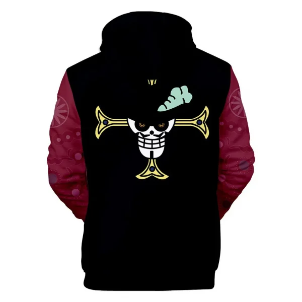 015-Dracule Mihawk One Piece Anime Hoodie Black & Red-back