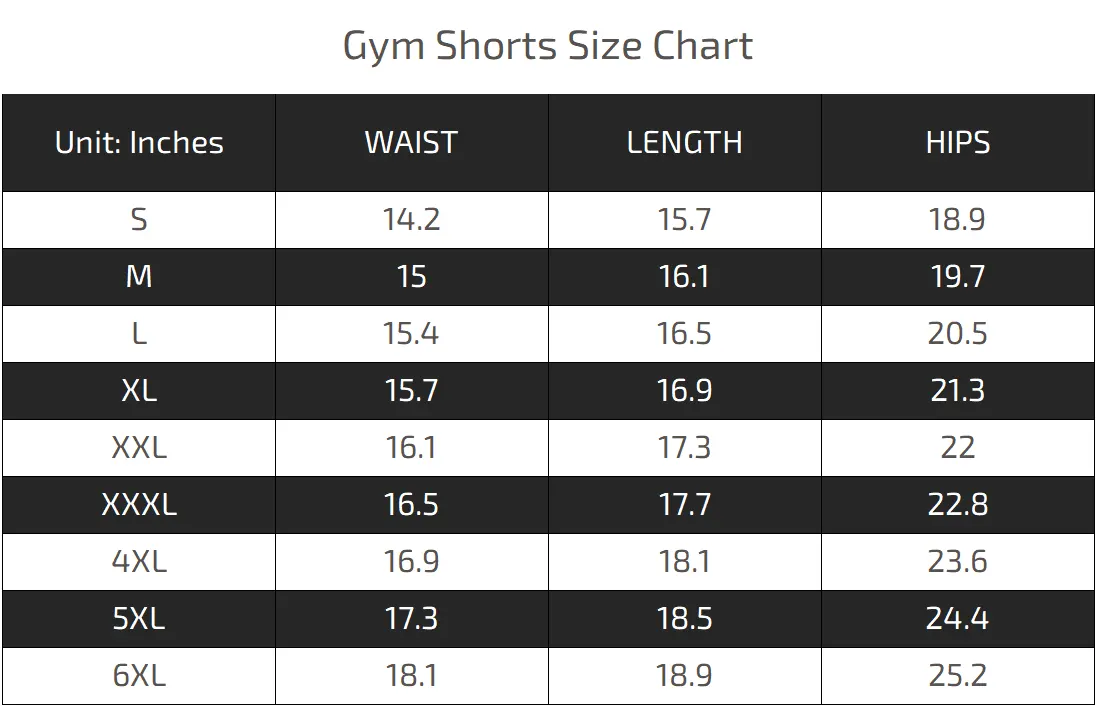 Anime Gym Shorts Size Chart 01