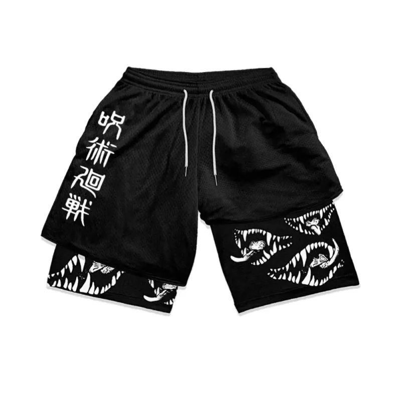 Sukuna Performance Shorts Jujutsu Workout Shorts Sukuna Mouth Black